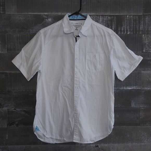 Short Sleeve Shirt Mens Adult Size M Peached Poplin Tailored Metal Button Front - Picture 1 of 9